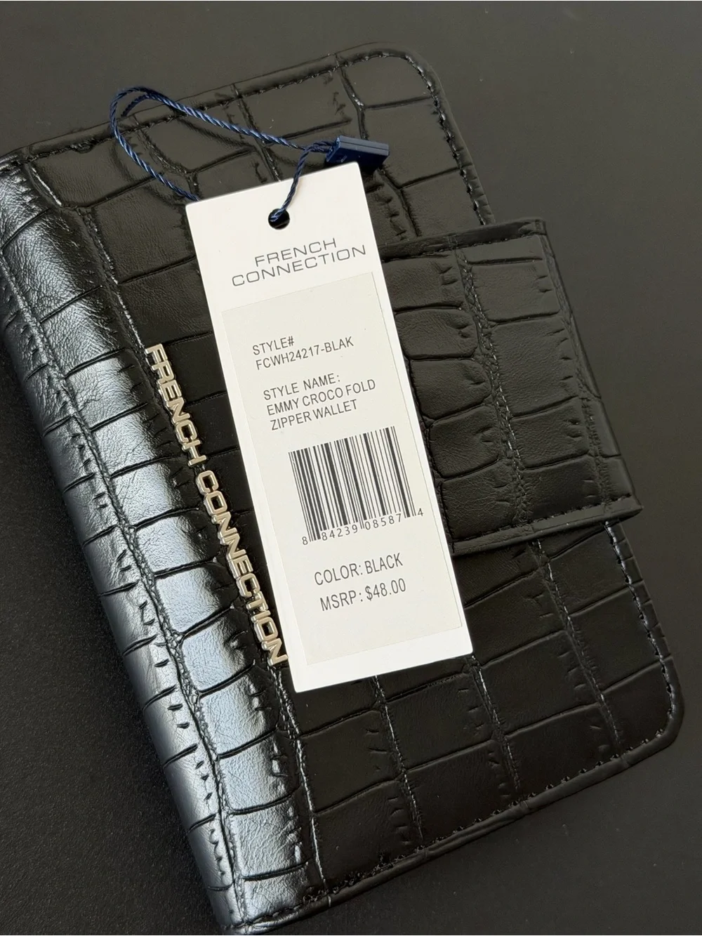 French Connection Black Emmy Croc-Embossed Fold Snap & Zipper Wallet
